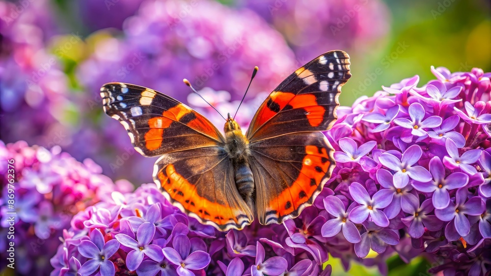 Red Admiral Butterfly on Lilac Flowers - Close Up Macro Photography Red Admiral Butterfly on Lilac Flowers - Close Up Macro Photography