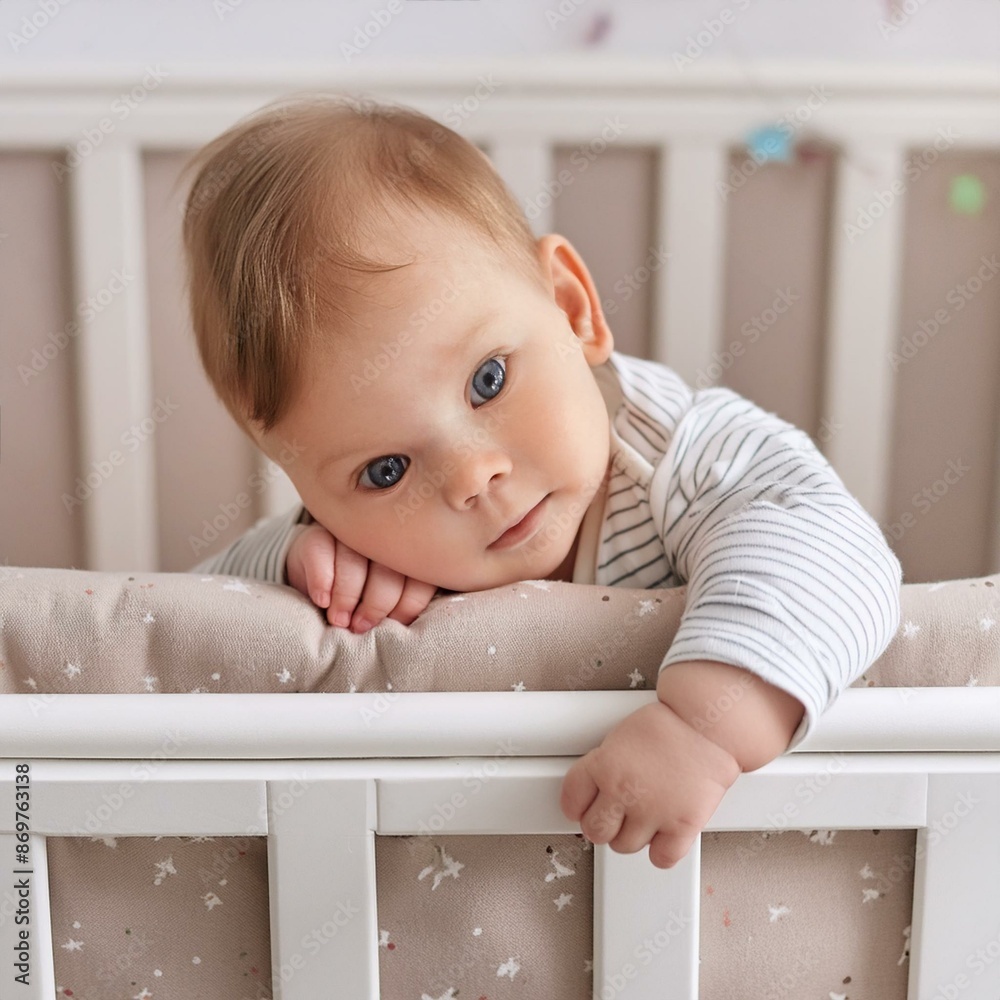 Soft crib, peaceful baby dreaming of wonder. white background. Soft crib, peaceful baby dreaming of wonder. white background.