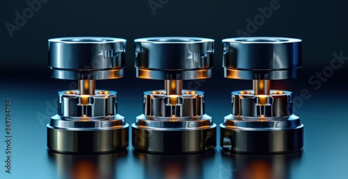 Three Metallic Cylinders with Glowing Centers