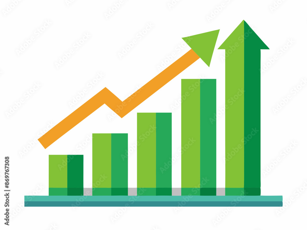 A rising bar graph with green arrows pointing upwards A rising bar graph with green arrows pointing upwards