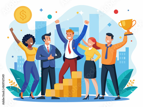 A team of professionals celebrating a successful quarter