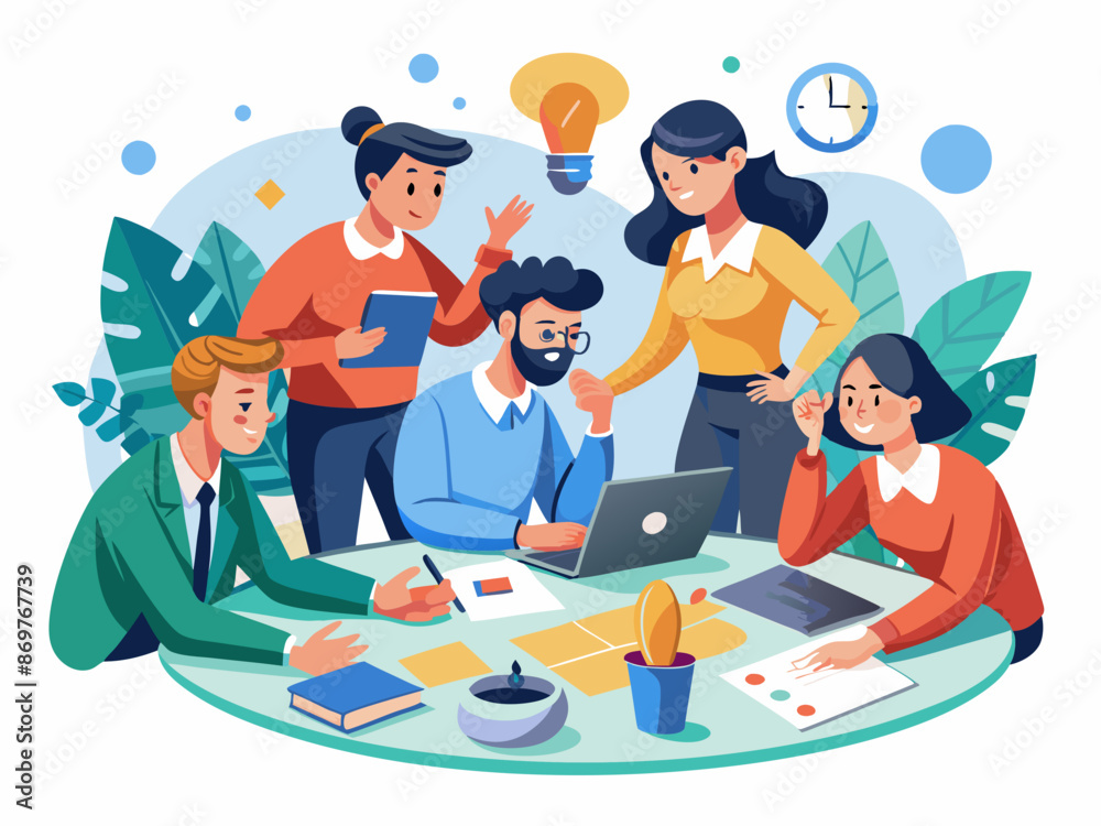 Team members solving a mystery game together Team members solving a mystery game together