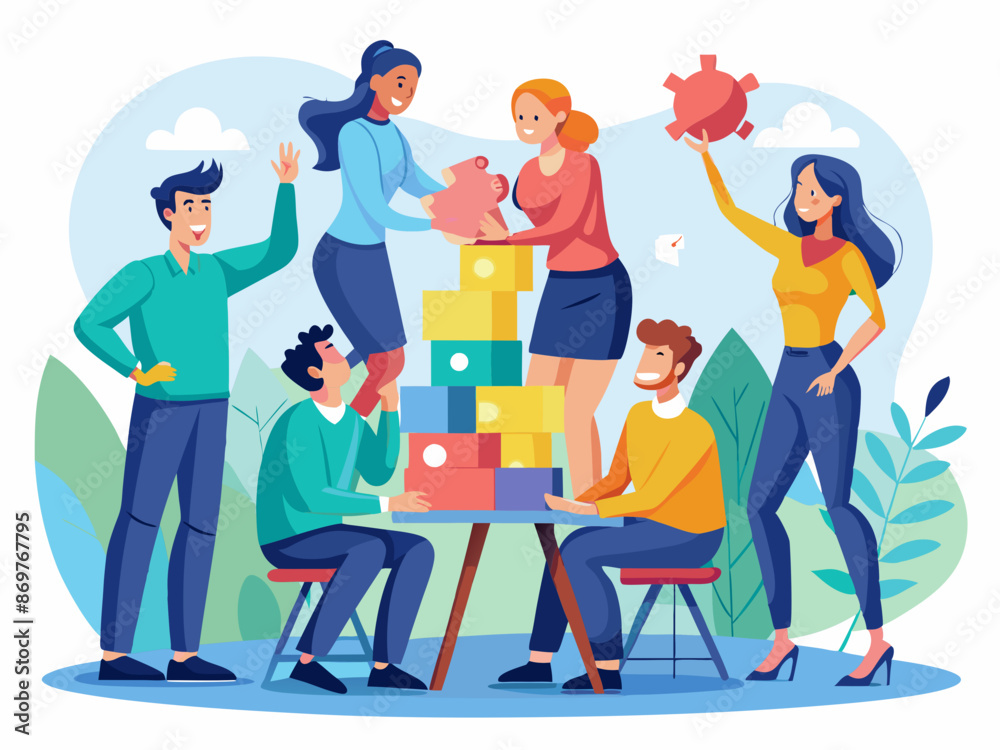 Colleagues engaged in a team-building workshop with games