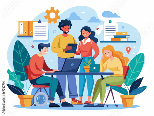 Employees engaged in a collaborative writing project