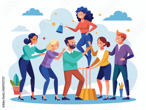 Colleagues engaged in a team-building icebreaker game