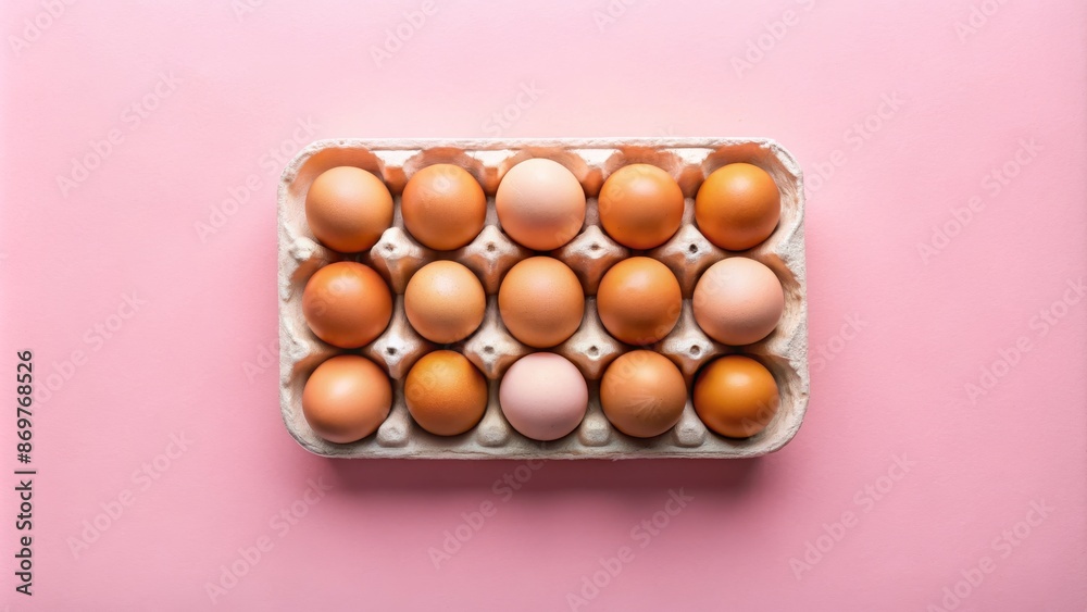 Zero-waste eggs in carton tray on pink background, flat lay style copy space sustainability, eco-friendly, organic, fresh eggs, clean eating Zero-waste eggs in carton tray on pink background, flat lay style copy space sustainability, eco-friendly, organic, fresh eggs, clean eating