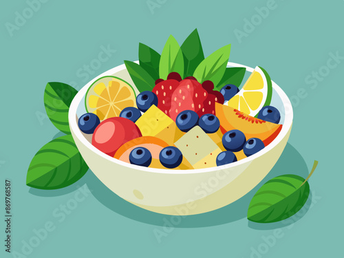 Fruit salad with berries and mint