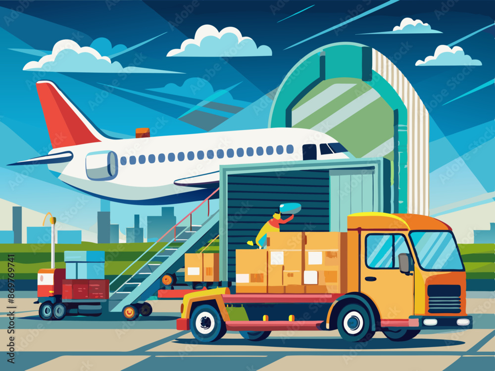 A cargo plane being loaded at an airport A cargo plane being loaded at an airport