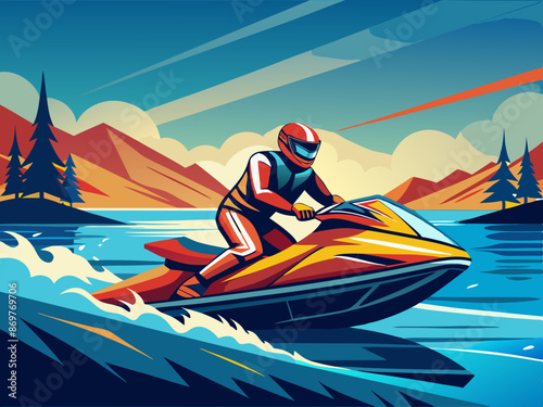 A sleek jet ski racing on a lake