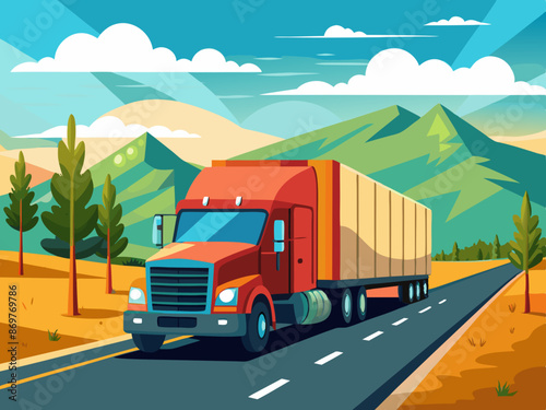 A modern truck hauling goods on a highway