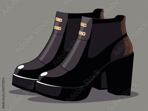 A pair of black ankle boots with chunky heels