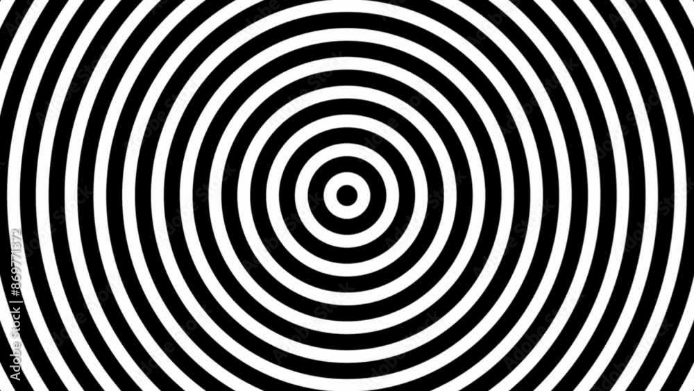 A striking black and white hypnotic spiral background, featuring concentric circles radiating from the center. For video editing, presentations, creative projects requiring visual effect