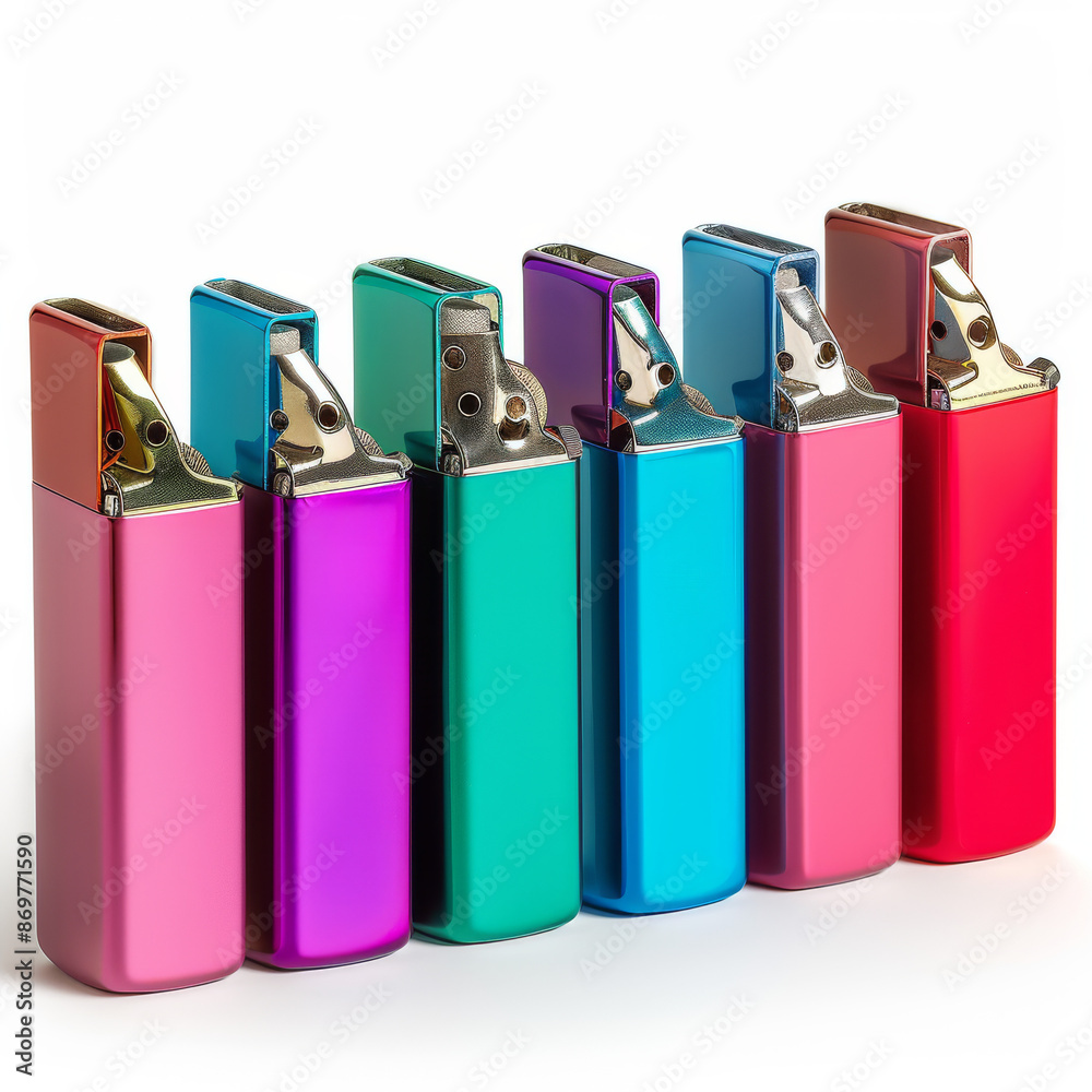 A set of colorful cigarette lighters isolated on a white background