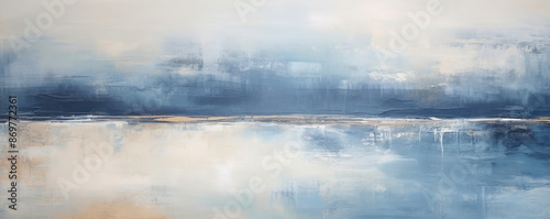 Oil painting seascape, Dark blue sea abstraction, beach, Coastal ocean © Dinara