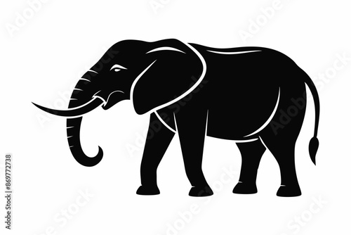 ector black silhouette of a Elephant with a minimalist design,African Elephant Animal Silhouette