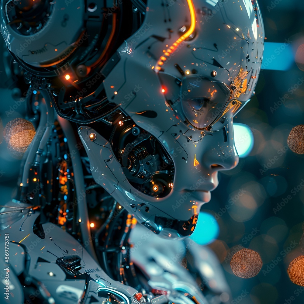 A robot with glowing eyes and a glowing face. A robot with glowing eyes and a glowing face.