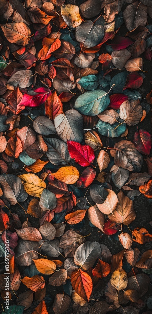A close up of a pile of leaves with a variety of colors A close up of a pile of leaves with a variety of colors