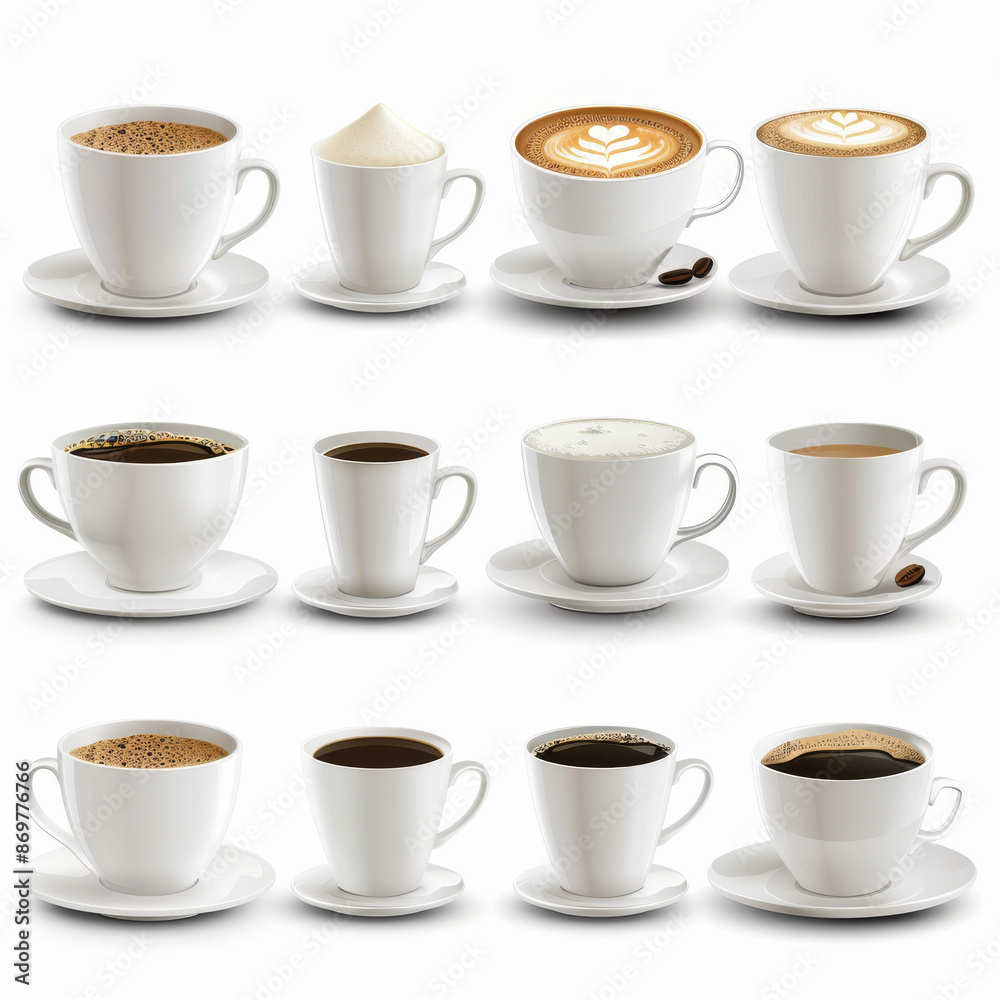 A set of coffee cups, isolated on a white background A set of coffee cups, isolated on a white background