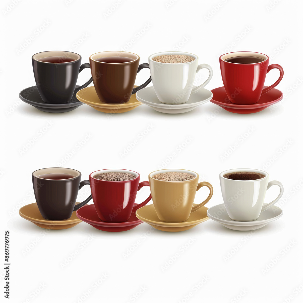 A set of coffee cups, isolated on a white background A set of coffee cups, isolated on a white background