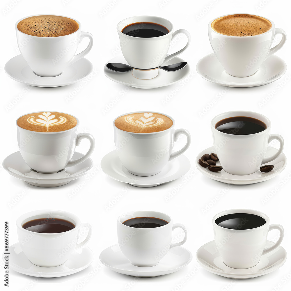 A set of coffee cups, isolated on a white background