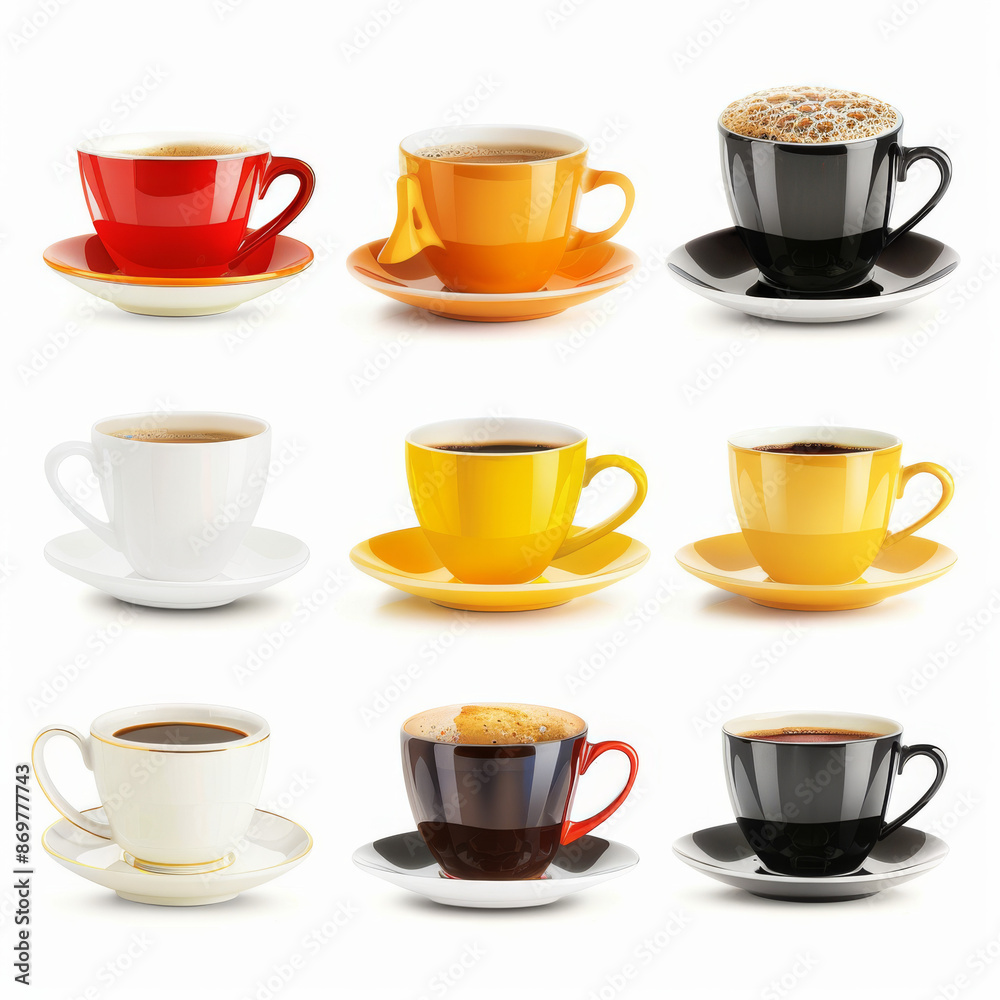 A set of coffee cups, isolated on a white background A set of coffee cups, isolated on a white background