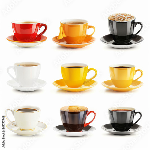 A set of coffee cups, isolated on a white background