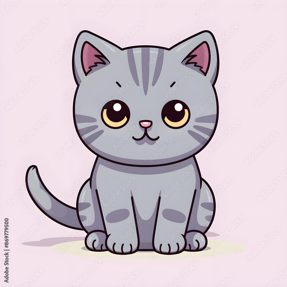 Cute sweet Grey British Shorthair Cat cartoon