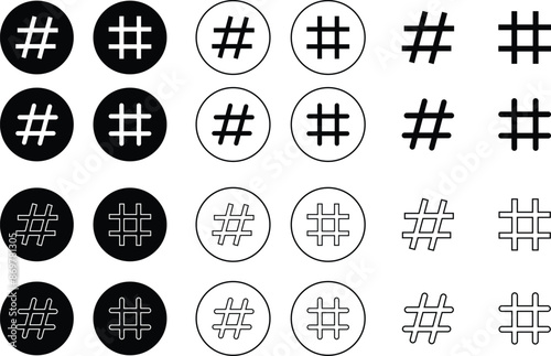hashtag logo in bubble icons set. concept of communication sign or customer experience. minimal style trendy simple hash tag logotype graphic thin line art design isolated on transparent background.