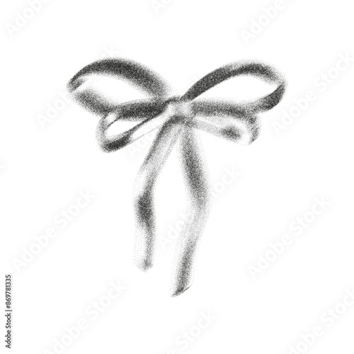3d noise bow ribbon with grain gradient effect in pretty y2k style isolated on a white background. Gritty aesthetic bow ribbon, vintage girly hair accessory with grainy dot texture. Vector retro icon