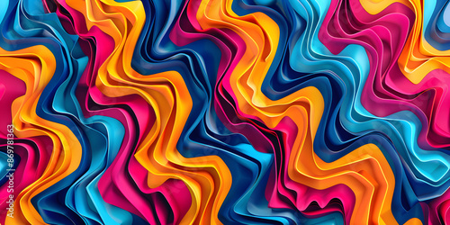Abstract background with bold, zigzag patterns in vibrant colors, creating a lively and dynamic atmosphere, perfect for sports gear or youthful products