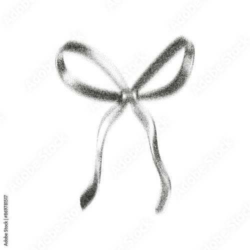 3d noise bow ribbon with grain gradient effect in pretty y2k style isolated on a white background. Gritty aesthetic bow ribbon, vintage girly hair accessory with grainy dot texture. Vector retro icon