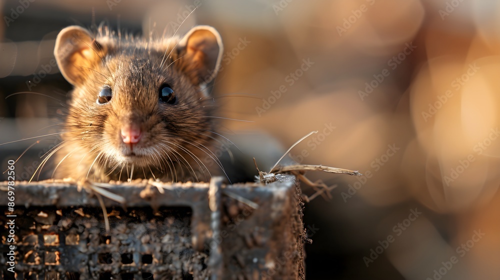Curious Mouse Peeking Out from Rustic Wooden Box Curious Mouse Peeking Out from Rustic Wooden Box