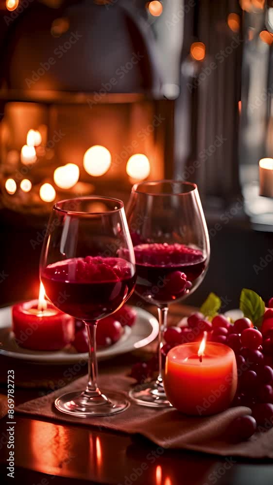 An ideal date, an evening in a restaurant with wine, fruit and candle, a romantic atmosphere for celebration day. Vertical. An ideal date, an evening in a restaurant with wine, fruit and candle, a romantic atmosphere for celebration day. Vertical.