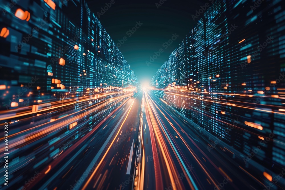 Fototapeta premium Fast digital data flow represents future innovation and agility.