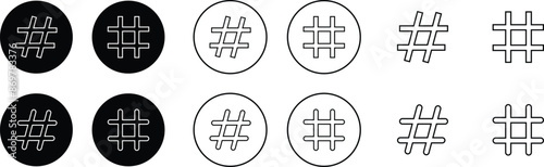hashtag logo in bubble icons set. concept of communication sign or customer experience. minimal style trendy simple hash tag logotype graphic thin line art design isolated on transparent background.