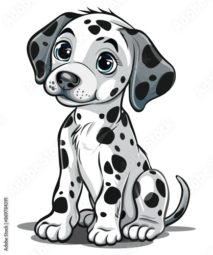 Dalmatian Dog cartoon vector illustration, Happy dalmatian puppy vector image, animal line illustration hand drawn black and white vector