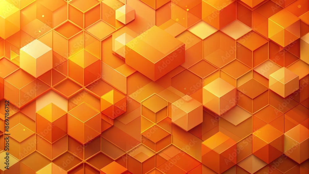 Orange Geometric Abstract 3D Cubes Perspective, Vibrant Hexagon Pattern Background, Modern Isometric Design Orange Geometric Abstract 3D Cubes Perspective, Vibrant Hexagon Pattern Background, Modern Isometric Design
