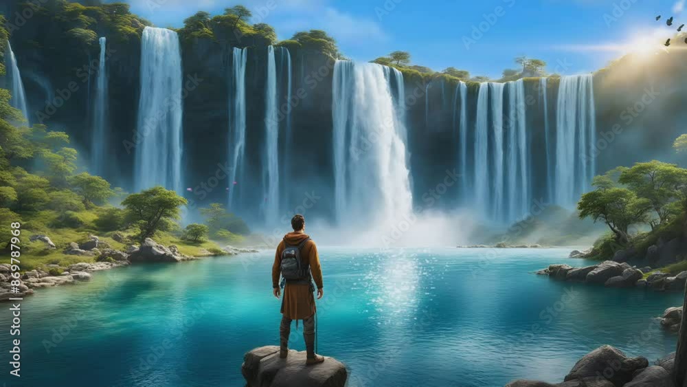 waterfall in the forest, video waterfall in the forest, video