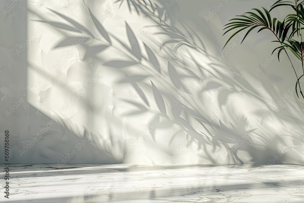 Minimalistic light background with blurred foliage shadow on marble floor. Minimalistic light background with blurred foliage shadow on marble floor.