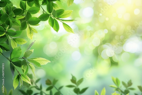 Spring background green tree leaves on blurred background