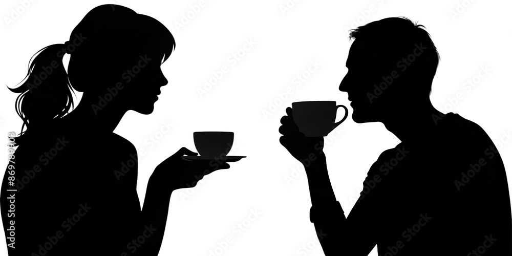 Vector set of silhouettes of black people drinking coffee illustration, brushes Vector set of silhouettes of black people drinking coffee illustration, brushes