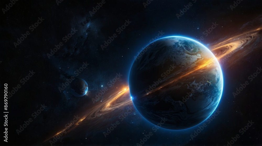 Obraz premium Space Planet glowing light on Transparent Background
