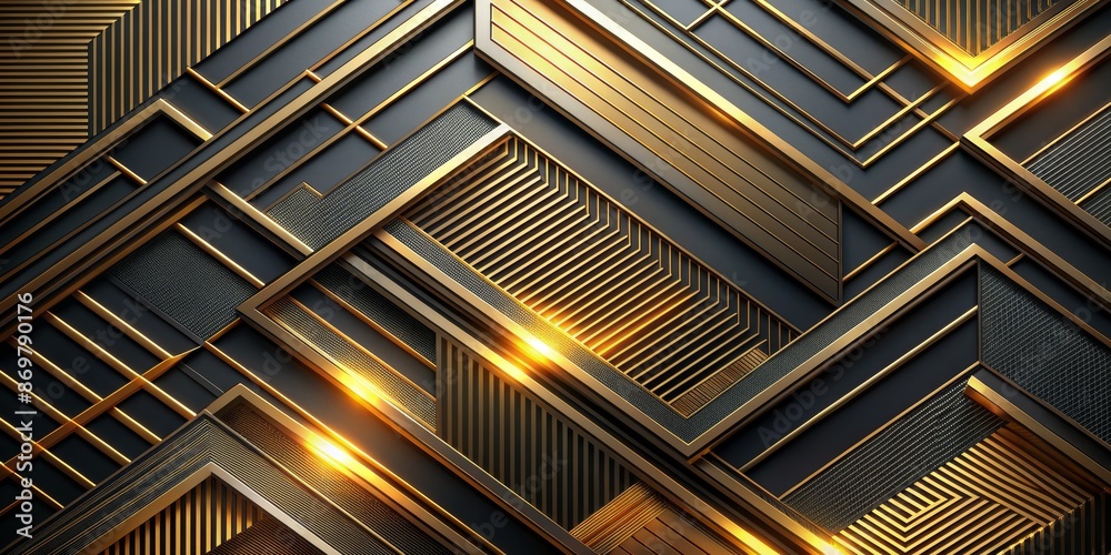 Abstract Geometric Background - Black and Gold Interlocking Shapes Abstract Geometric Background - Black and Gold Interlocking Shapes