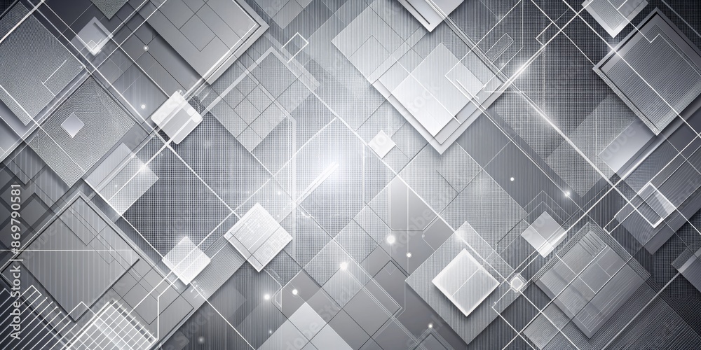 Abstract Geometric Pattern with White Lines and Squares on a Gray Background Abstract Geometric Pattern with White Lines and Squares on a Gray Background