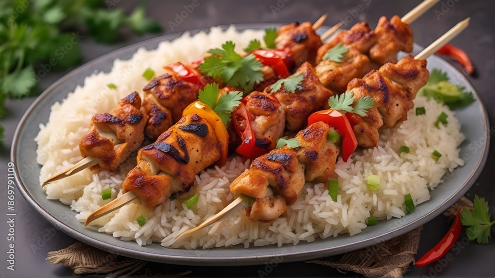 Fototapeta premium BBQ Chicken kebab with rice