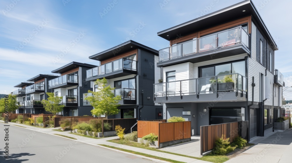 Energy efficient urban homes with lush green balconies, rooftop gardens, and integrated solar panels Energy efficient urban homes with lush green balconies, rooftop gardens, and integrated solar panels