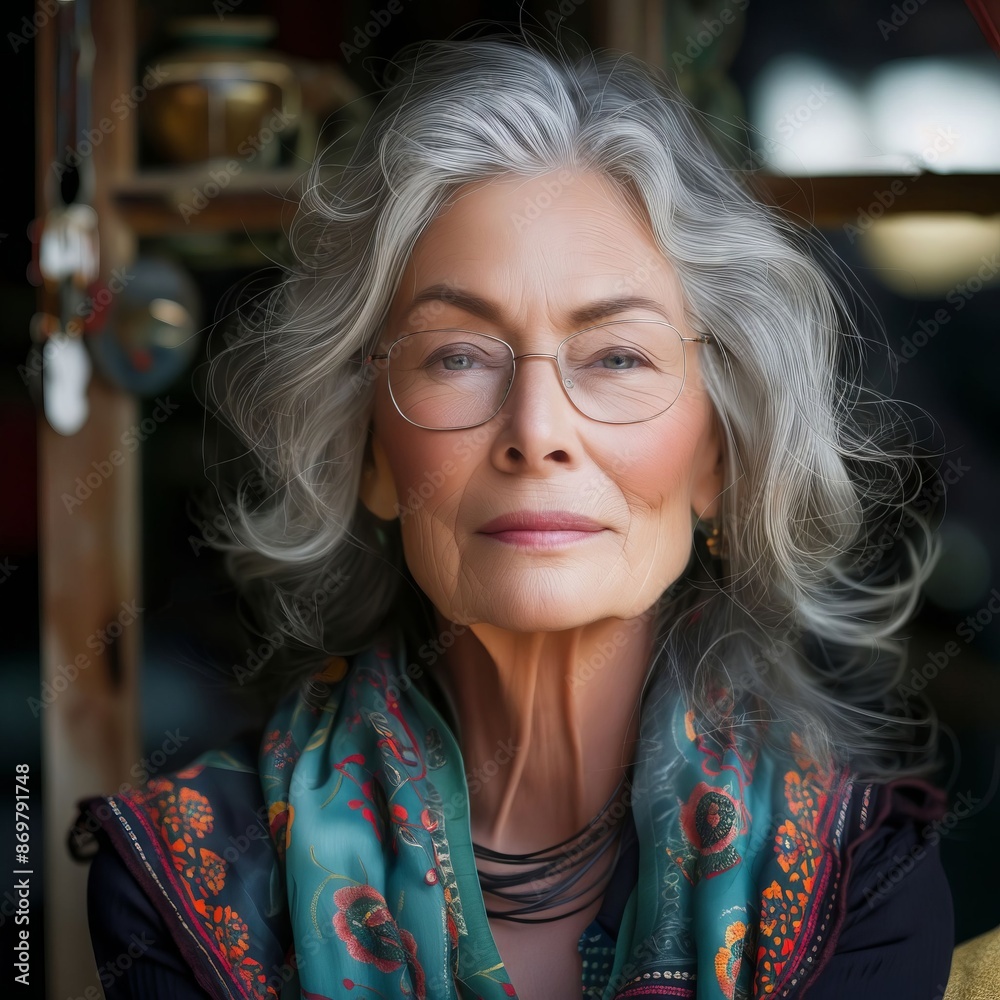 A woman with gray hair. A woman with gray hair.