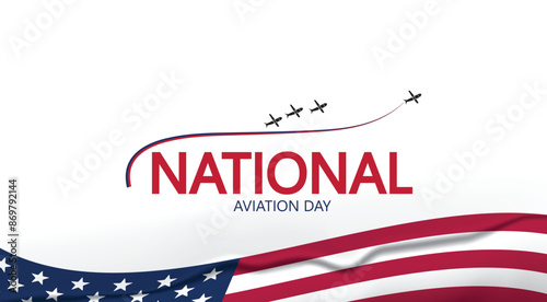 National Aviation Day logo with an airplane silhouette and American flag colors Celebrate aviation history and achievements