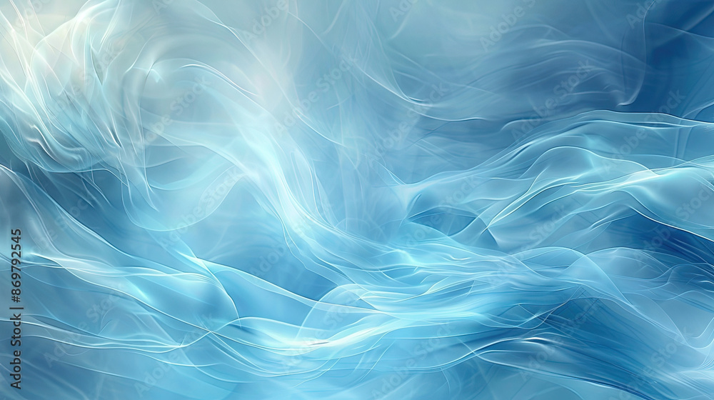 Fototapeta premium Abstract blue and white silk fabric texture. Showing its soft, flowing translucent texture and subtle color gradient. Fabric is arranged in folds and waves, creating an abstract gentle pattern.