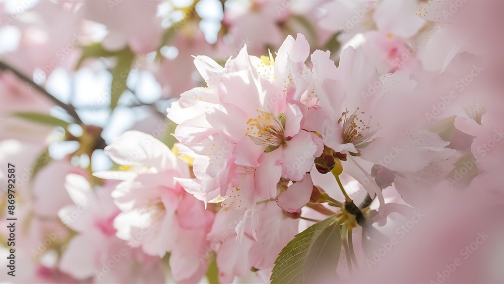 Close up picture of pink blooming cherry blossoms Close up picture of pink blooming cherry blossoms